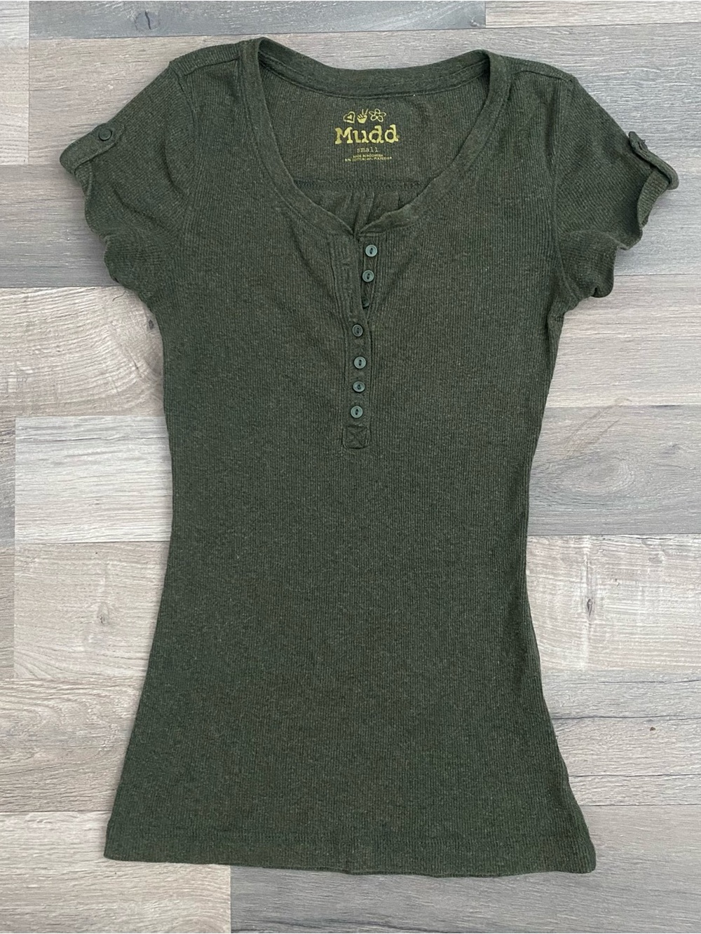 Vintage Mudd Y2K S Green Henley Button Knit Short Sleeve T Shirt